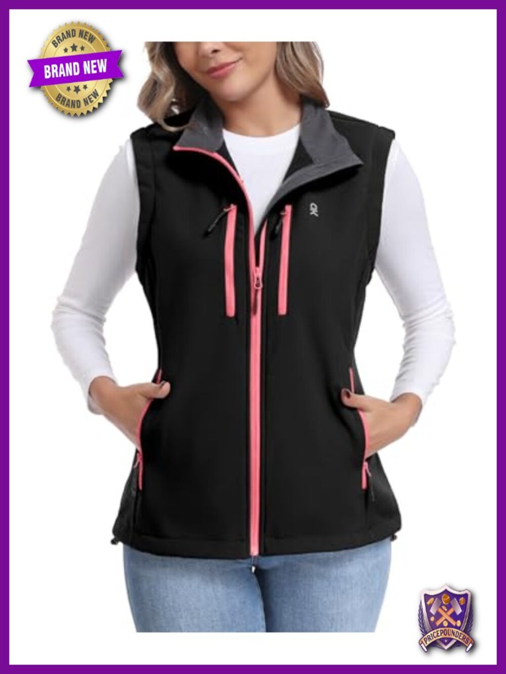 Fleece Softshell Vest Windproof Water Repellent Multi Pocket Sleeveless